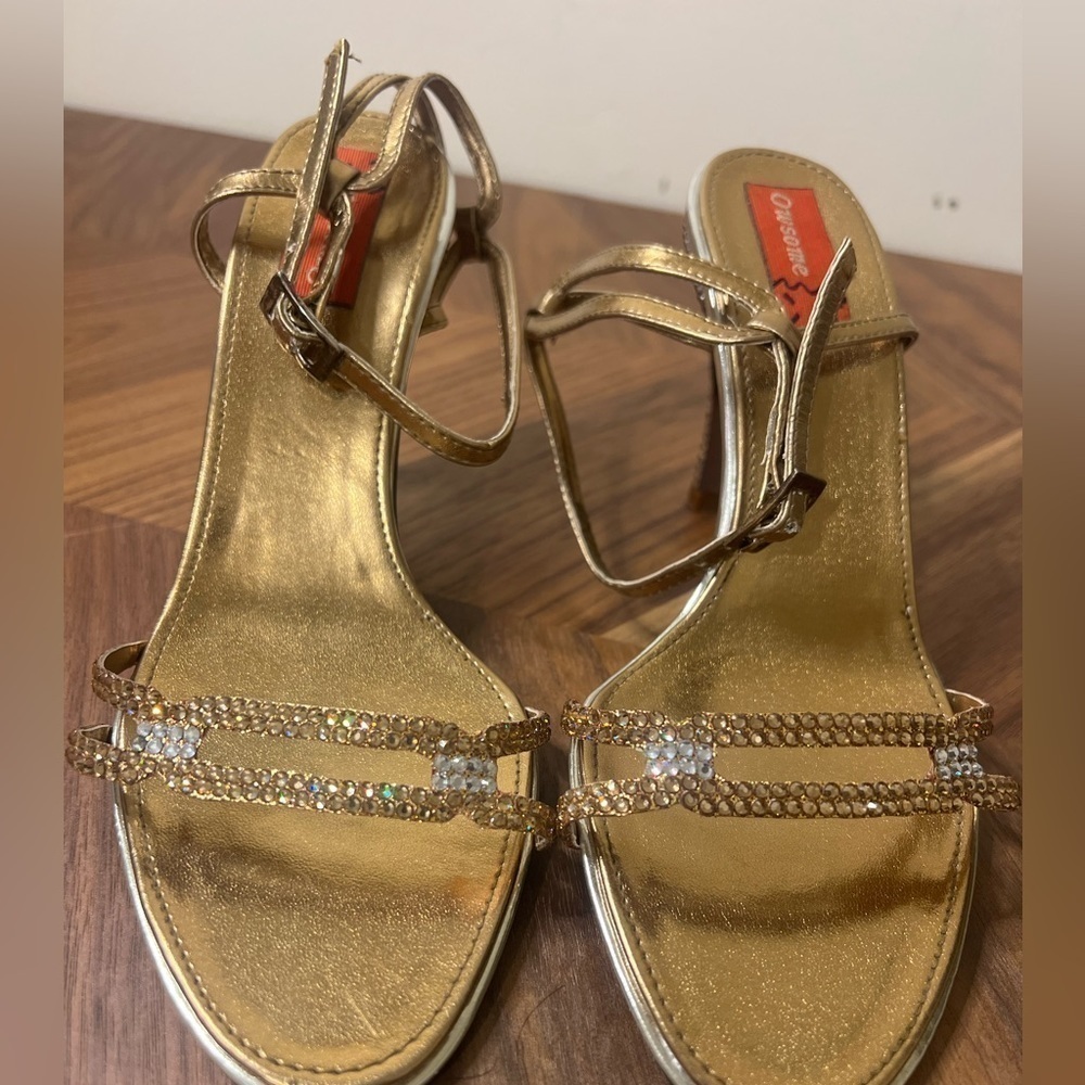 Gold Swarovski crystal heeled bridal sandals